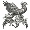 phoenix Representing rebirth and resilience, a phoenix with an abstract or geometric design with flower tattoo design idea