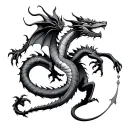 Aquarius dragon fighting gemini zodiac sign intertwined tattoo design idea