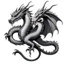 Aquarius dragon fighting gemini zodiac sign intertwined tattoo design idea