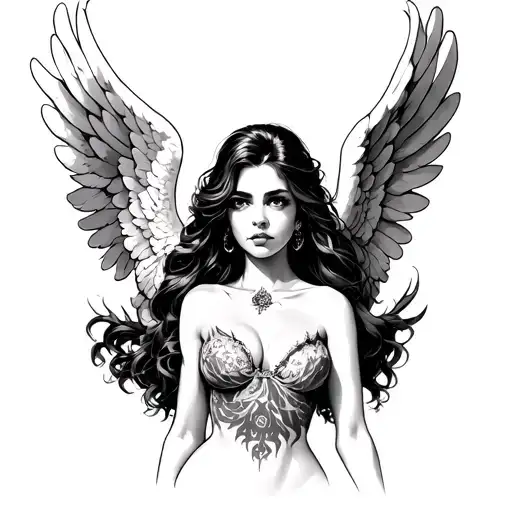 sexy girl angel big titties tattoo design idea