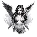 sexy girl angel big titties tattoo design idea