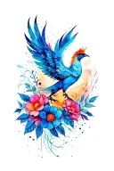 phoenix with flowers and abstract lines tattoo design idea