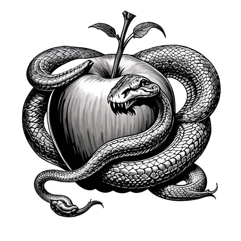 sin is forgiven, snake, crucified apple tattoo design idea