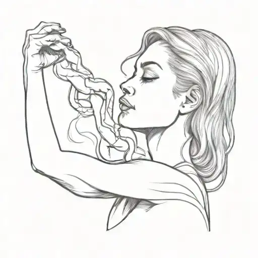 Girl with snake smoke on fire in microrealism style tattoo design idea