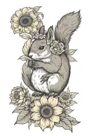 squirrel holding sunflower tattoo design idea