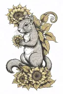 squirrel holding sunflower tattoo design idea