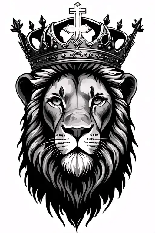lion with Jesus's crown and cross inside eye tattoo design idea