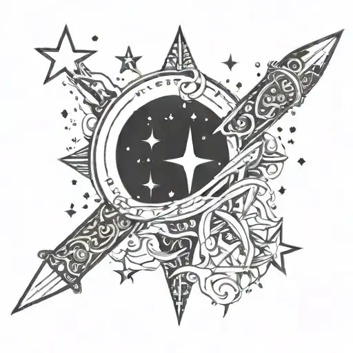 dagger and stars with Aquarius constellation tattoo design idea