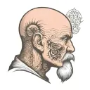 bald head profile holding tattoo design idea