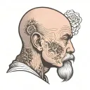 bald head profile holding tattoo design idea