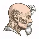bald head profile holding tattoo design idea