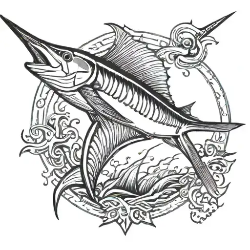 blue marlin jumping tattoo design idea