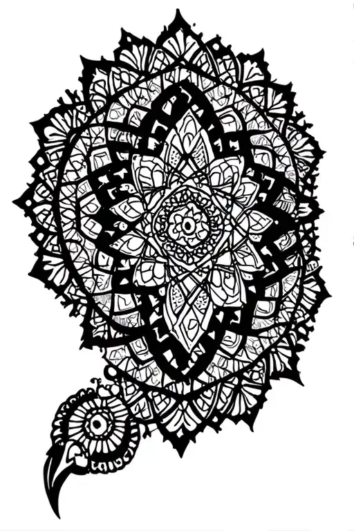I would like a tattoo in the back in diamond or round geometric es feminine a pervit style berber mandala with thick line tattoo design idea