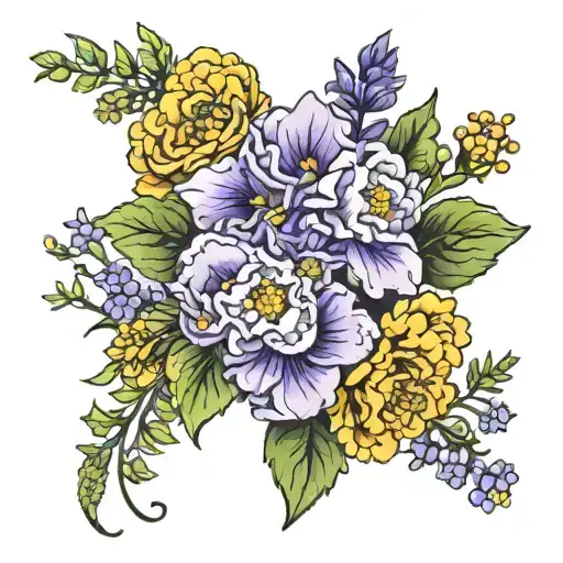 larkspur, aster and marigold flowers tattoo design idea
