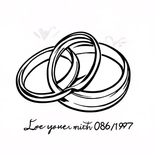 generate me a tattoo with two wedding rings together (male and female ring) with a love saying with the date 08/06/1997  tattoo design idea