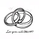 generate me a tattoo with two wedding rings together (male and female ring) with a love saying with the date 08/06/1997  tattoo design idea