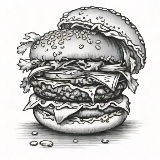 Cheeseburger in a pencil-like drawing. No sesame seeds tattoo design idea