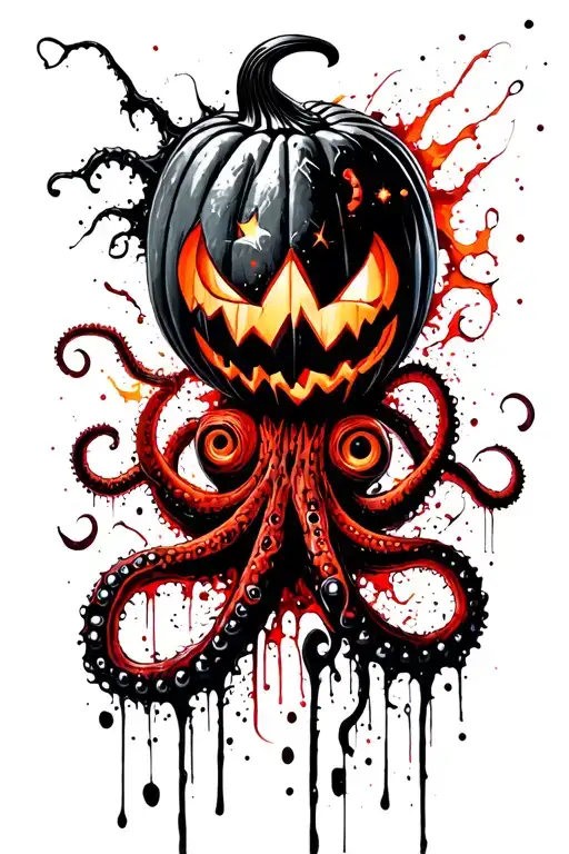 jack o lantern, tentacles, eldritch, deep space tattoo design idea