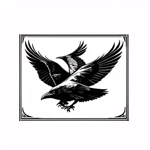traditional two headed crow flying towards tattoo design idea