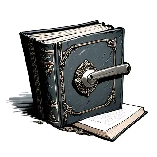 book, door lock tattoo design idea