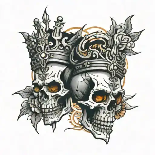 skull king pair sun and moon rising tattoo design idea
