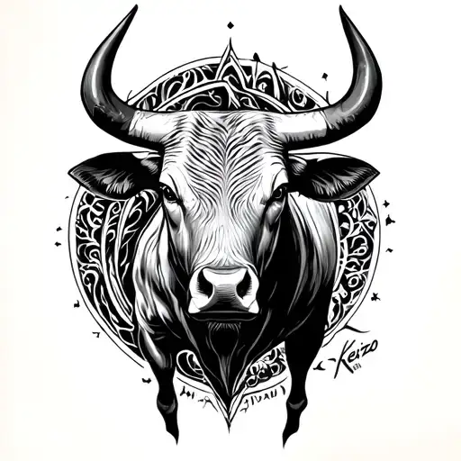 "BULL" Black-grey tattoo featuring a detailed illustration of Kian Kenzo's favorite object tattoo design idea