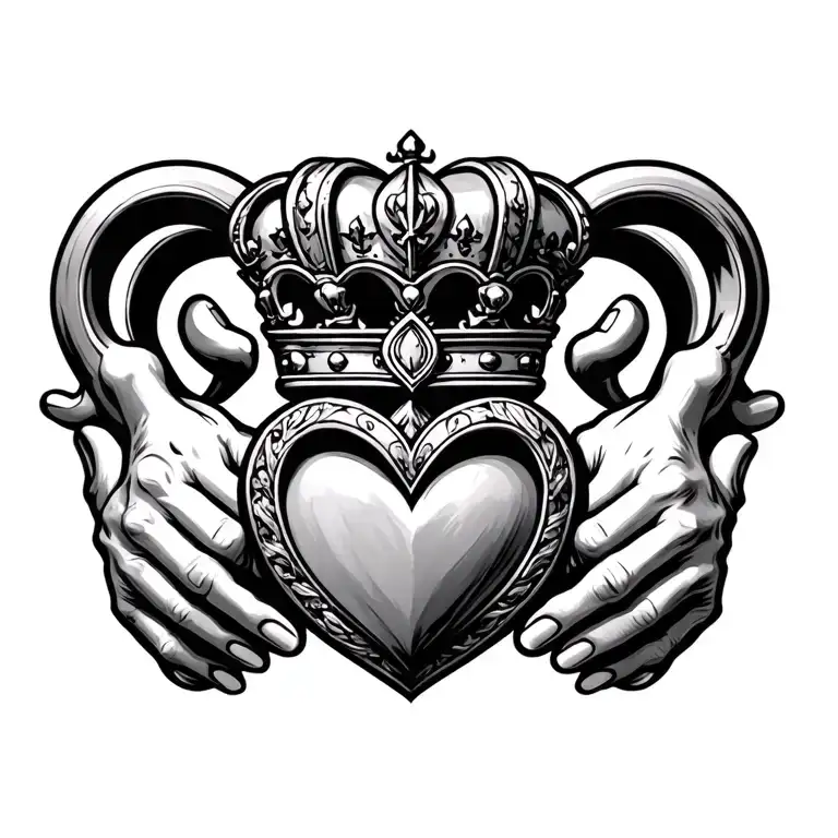 masculine claddagh design with detailed shading and heart crown and hands clearly visible tattoo design idea