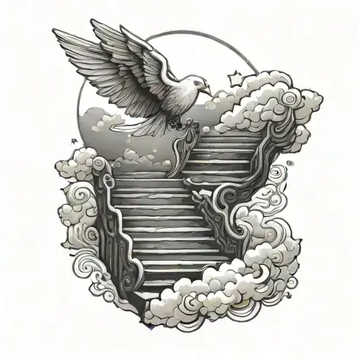 clouds stairs to heaven sun  and dove  quete sometimes you will neve know the value of a moment until it becomes a memor tattoo design idea
