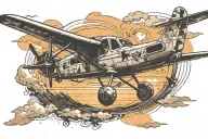 Single engine propeller Airplane flying into a sunset tattoo design idea