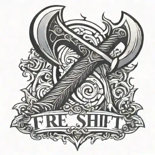 fire axe and text "C-Shift" tattoo design idea