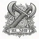 fire axe and text "C-Shift" tattoo design idea