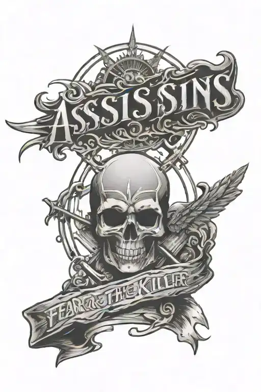 Assasins logo and phrase "Fear is the mind-killer" tattoo design idea