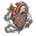 heart surrounded by barbed wire tattoo design idea