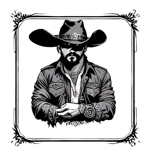 traditional patchwork sleeve cowboy western theme sleeve tattoo design idea
