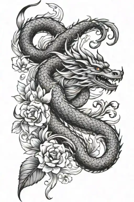 japanese style with japanese dragon sakura magatama on shoulder with full shoulder coverage tattoo design idea