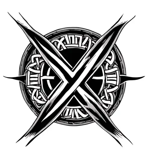 tattoo design, fine line, black ink, roman numeral X centered, surrounded by an infinity knot (Celtic endless knot), cle tattoo design idea
