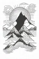 A serene mountain landscape with the sun rising behind it, symbolizing the journey of sobriety tattoo design idea