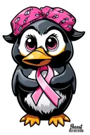penguin and breast cancer ribbon tattoo design idea