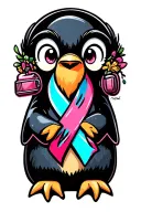 penguin and breast cancer ribbon tattoo design idea
