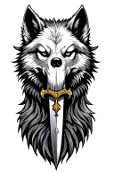 Bone dagger wolf head tattoo design idea