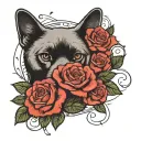 Specifically wrist-middle size to small tattoo. A semicolon, but instead of the point, a paw print, with red roses aroun tattoo design idea