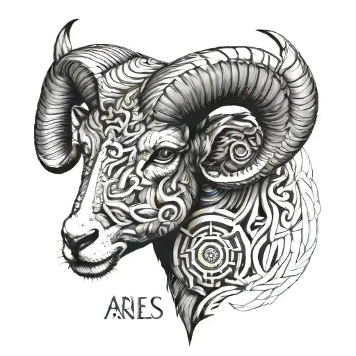 Aries in half realistic and half geometric style tattoo design idea