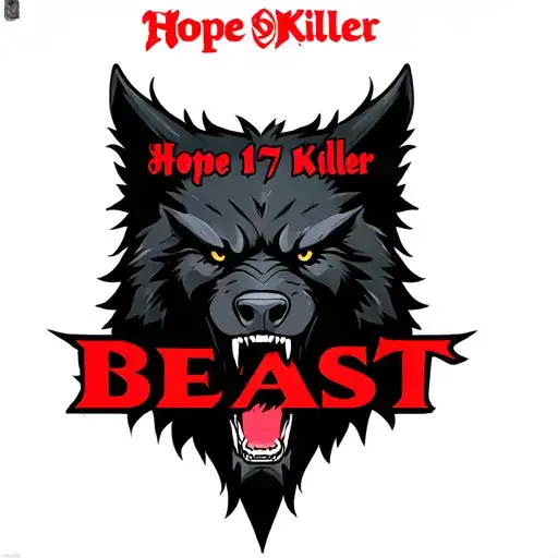 one centered black werewolf head with "Hope 17 Killer" written above in red and the word "BEAST" written below tattoo design idea