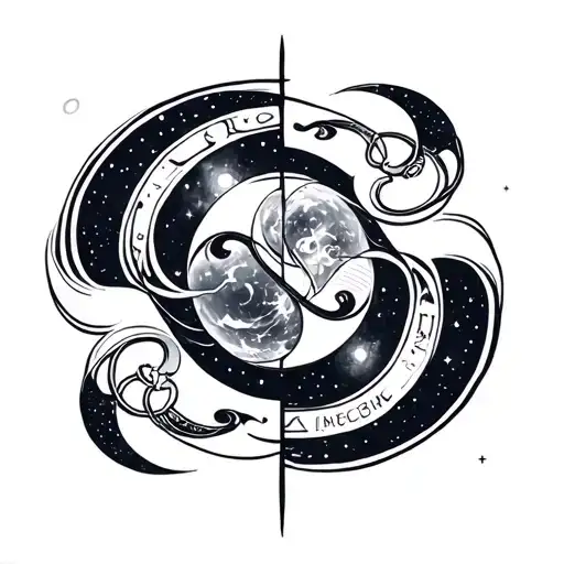 space with virgo and cancer zodiac sign tattoo design idea