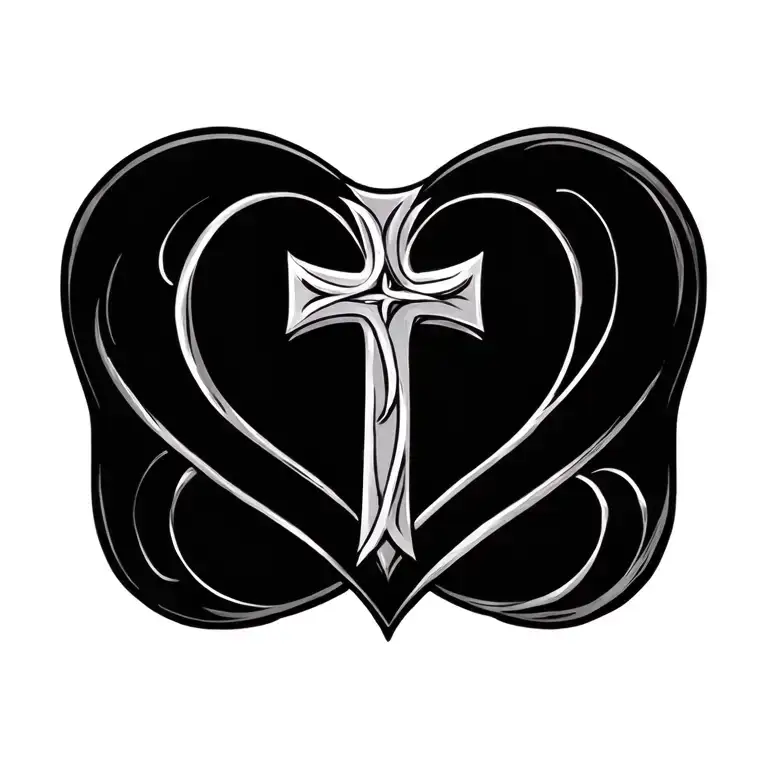 cross and heart intertwined tattoo design idea