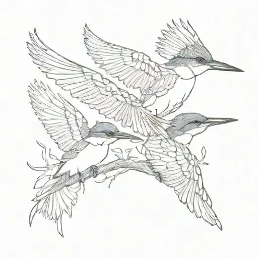 three flying kingfishers  tattoo design idea