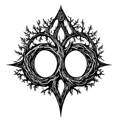 the Elden ring rune symbol incorporated with tree of gondor tattoo design idea