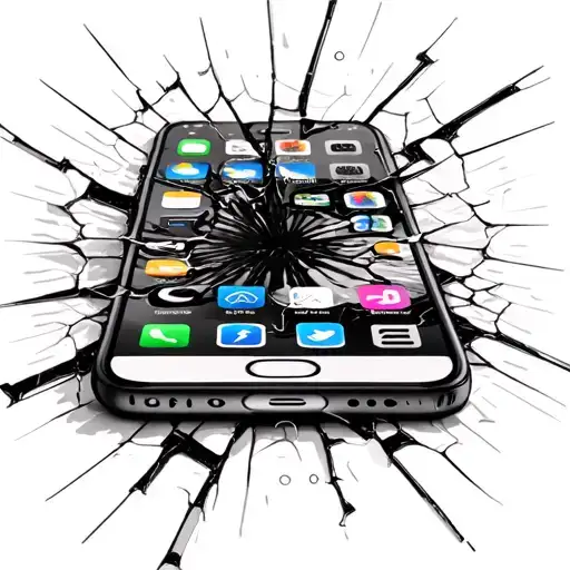 a smartphone that is cracked in to the skin glass to bone, the social media apps are cracked  tattoo design idea