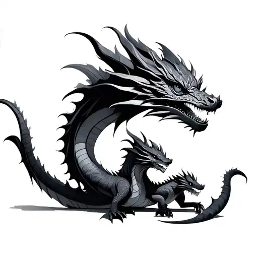 mother dragon with baby dragon tattoo design idea