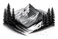 mountain range, trees, dotwork, minimalist tattoo design idea